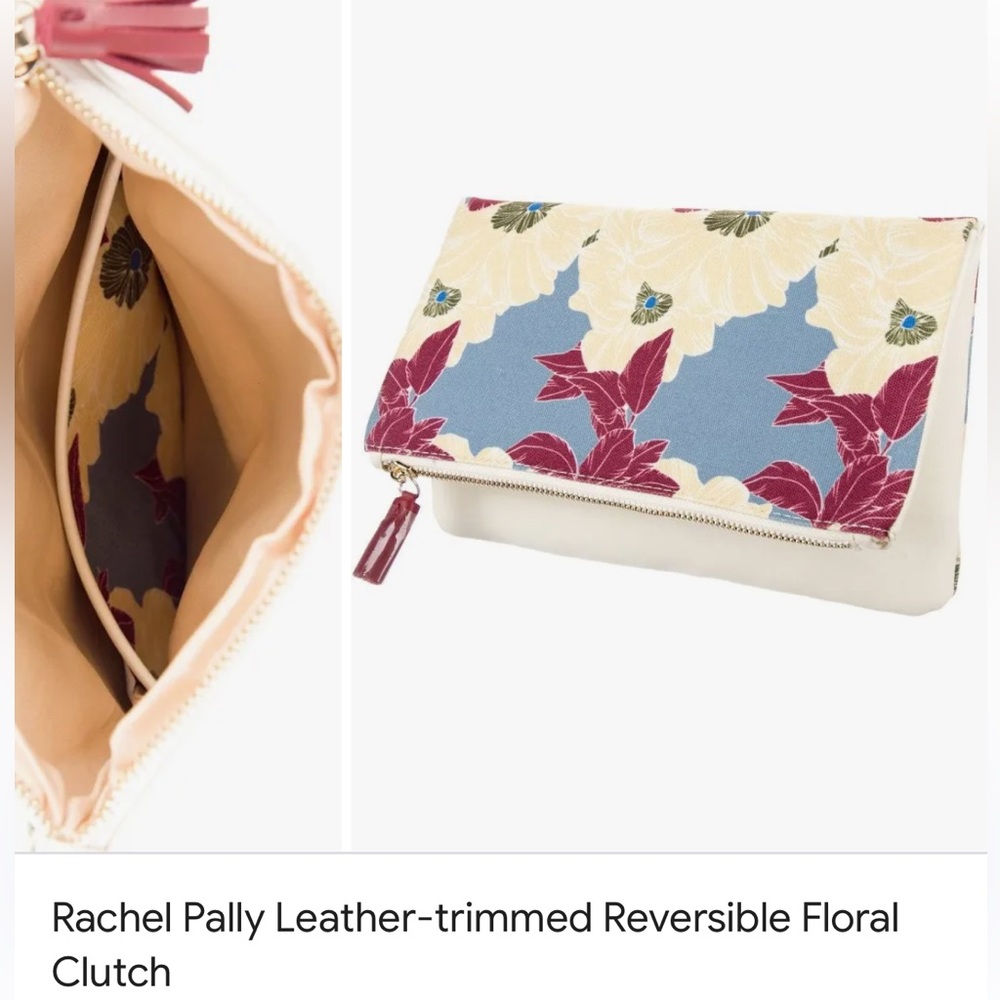 NWOT Rachel Pally leather trimmed reversible printed clutch - Picture 2 of 13